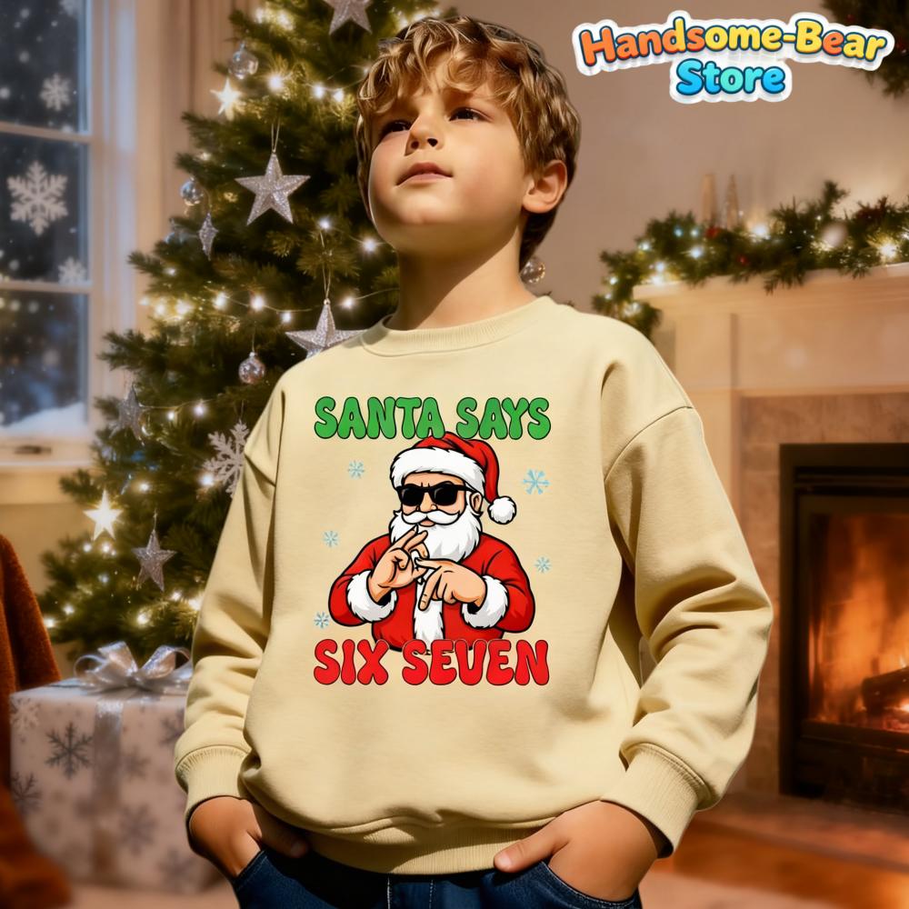 Kids Fall Winter Top Soft Round Neck Hoodie Santa Saying 6 7 Unique Casual Holiday Party Pullover Sweatshirt Children's Clothing