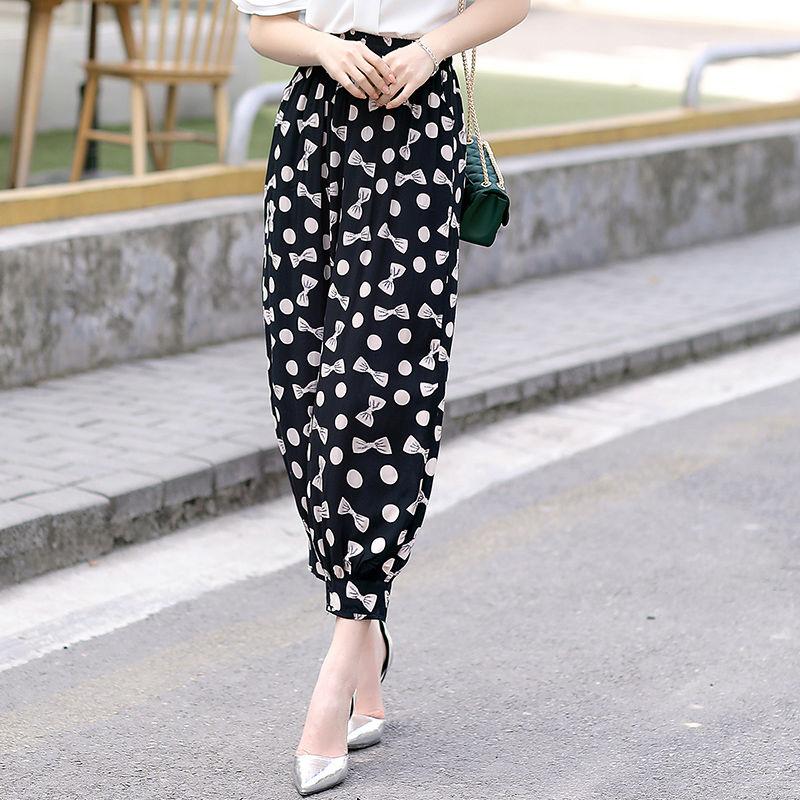 WTEMPO Укороченные брюки. Летние повседневные широкие брюки из хлопка и шелка с эластичной талией. Брюки-фонарики.