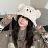 Мультяшная шляпа-панама из овечьего бархата для женщин, японская милая плюшевая шляпа с большими глазами, теплая и защищающая уши, милая шляпа-пуловер, для маленького лица