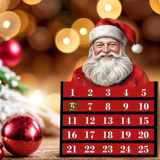 Santa Advent Calendar Wooden Christmas Countdown Calendar Reusable Festive Decoration for Home Tabletop Decor Holiday Gift