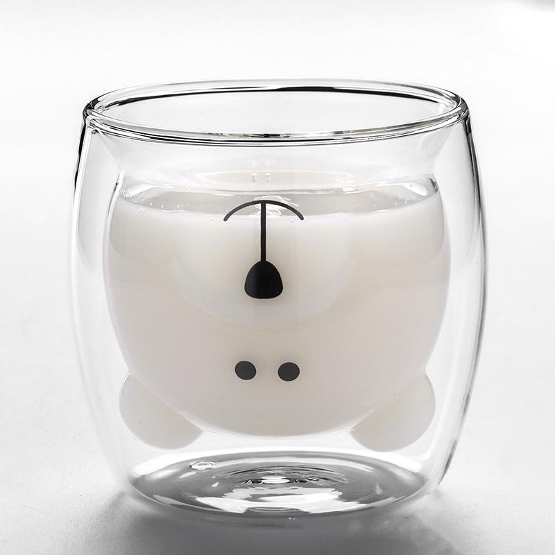 Креативная двухслойная кофейная кружка с милым медведем, двойная стеклянная чашка, картонная чашка для молока с изображением животных, женская милая кошка, утка, собака, подарок, Рождественский подарок