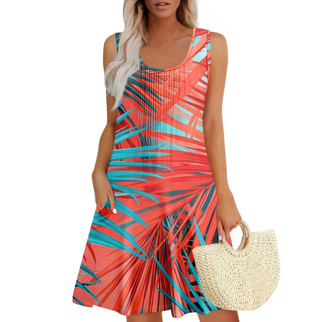 Женский повседневный сарафан с карманами, летнее пляжное платье в стиле бохо, праздничное платье для женщин, платья-майки