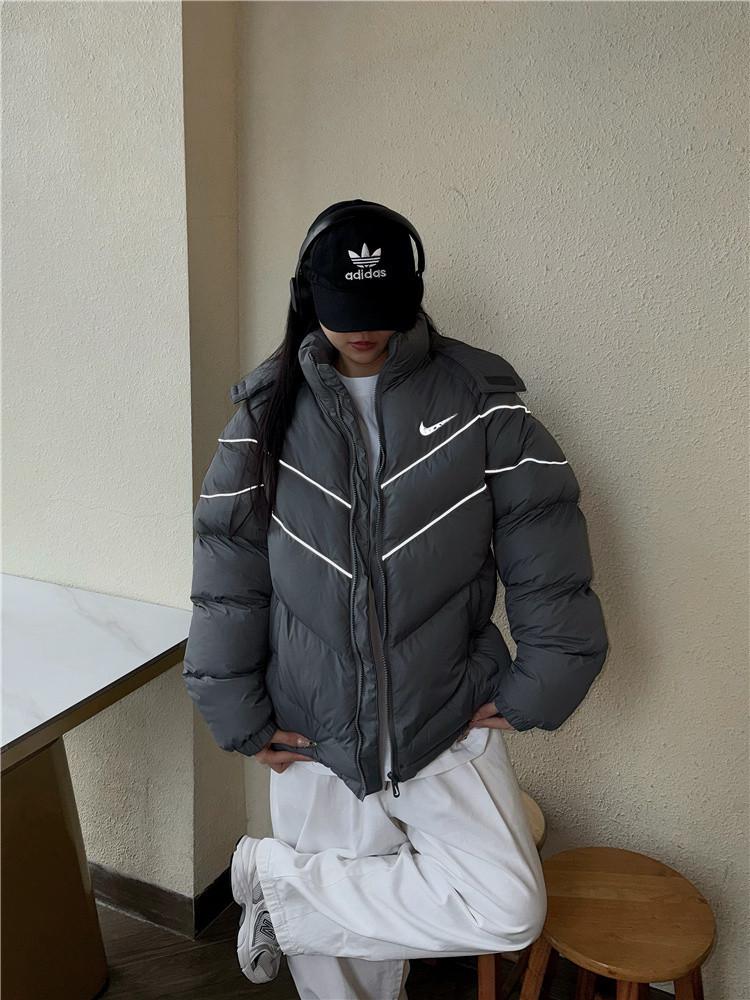 Men's American Style Black Hooded Jacket: Reflective Stand Collar, Winter Cotton, Casual Loose Fit.