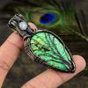 Green Dendritic, Moonstone Copper Wire Wrap Jewelry Pendant 2.96" n2Z27