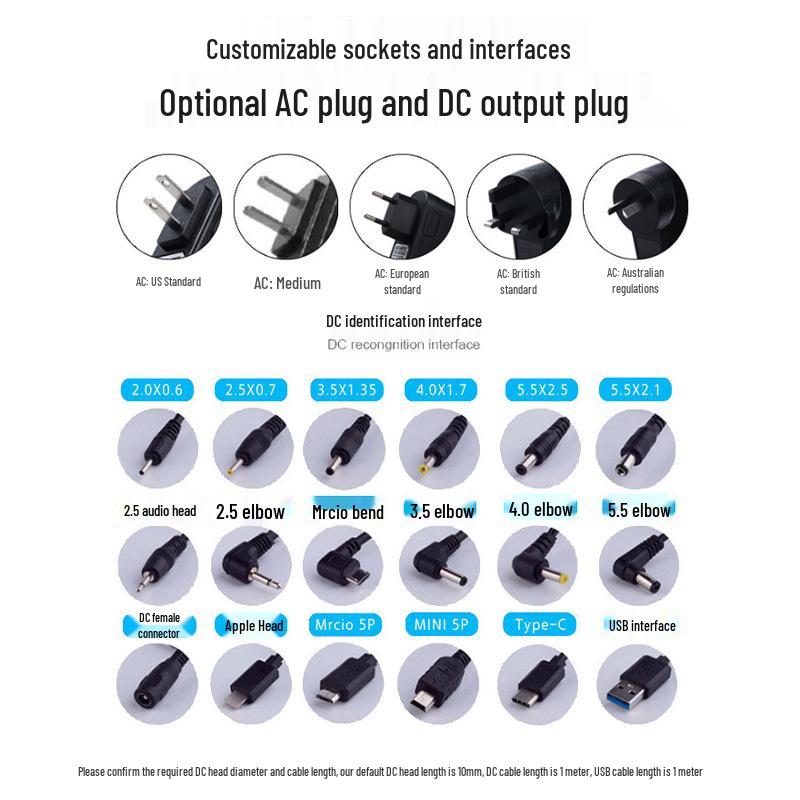 Европейский стандартный многовольтный адаптер питания 12В2А, 5В2А, 12В1А, 15В2А, 24В1А, с опциями 5В, 6В, 9В, 12В, 24В.