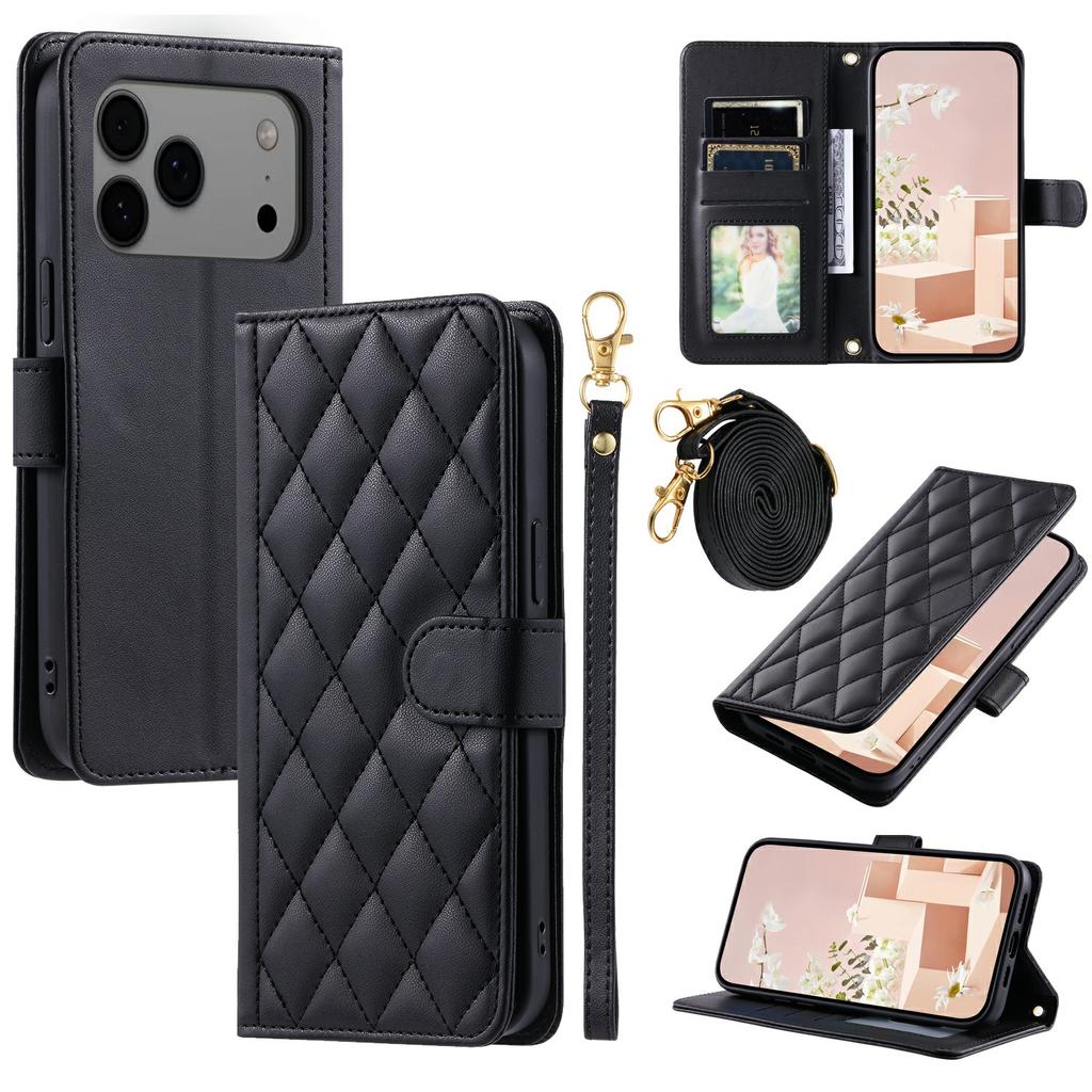 For iPhone 17 Pro Case Wallet Rhombus Grid PU Leather Phone Cover
