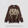 Harajuku вязаный свитер для мужчин осень-зима пуловер с надписью Винтаж High Street свободный топ с длинными рукавами