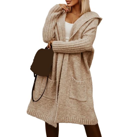 Женский осенне-зимний свитер с капюшоном, кардиган с буквенным принтом и открытым передом, с длинными рукавами, вязаное пальто, уличная одежда