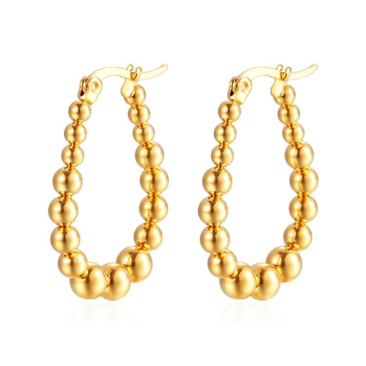European and American fashion oval welding bead stainless steel earrings trend high sense women's light luxury plated 18K ear jewelry