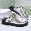 Women's Retro British-Inspired Platform Mules with Rivet Details - Slip-On, Round Toe, Faux Cover Casual Shoes