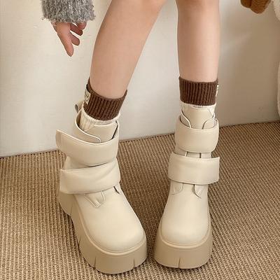 Северо-восточные ботинки-липучки на высокой толстой подошве женские 2025 новые зимние бархатные утепленные теплые нескользящие хлопковые ботинки