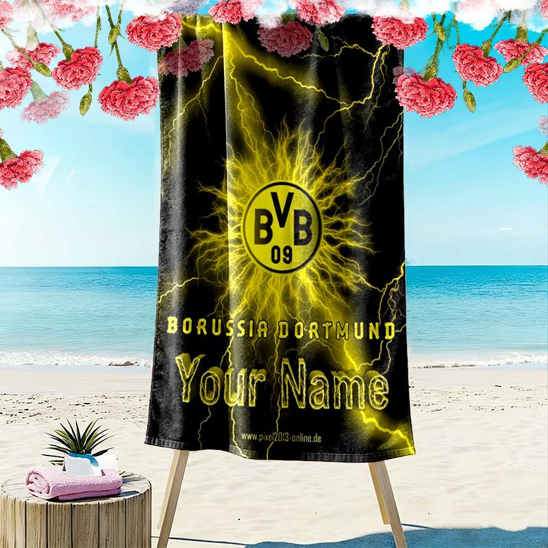 Name Custom Borussia Dortmund Print Beach Towel, Large Soft Quick Dry Towel for Beach Camping Swimming