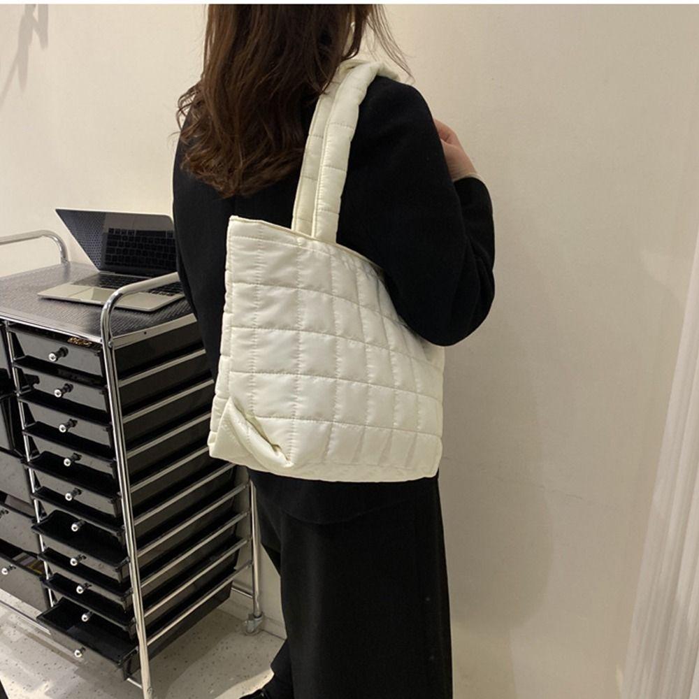 Пухлая женская сумка через плечо Однотонная стеганая сумка-шоппер Модные повседневные сумки-тоут для путешествий