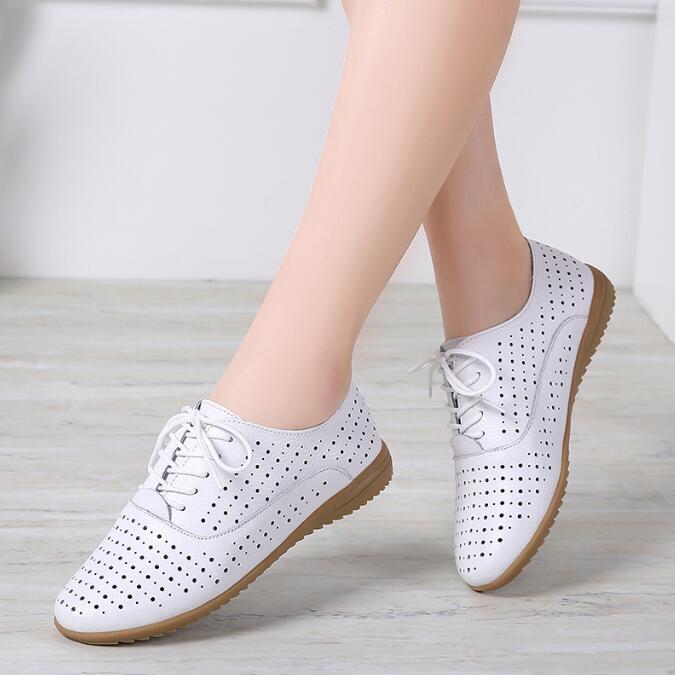 Genuine Leather Summer Loafers Women Casual Shoes Moccasins Soft Pointed Toe Ladies Footwear Women Flats Shoes White