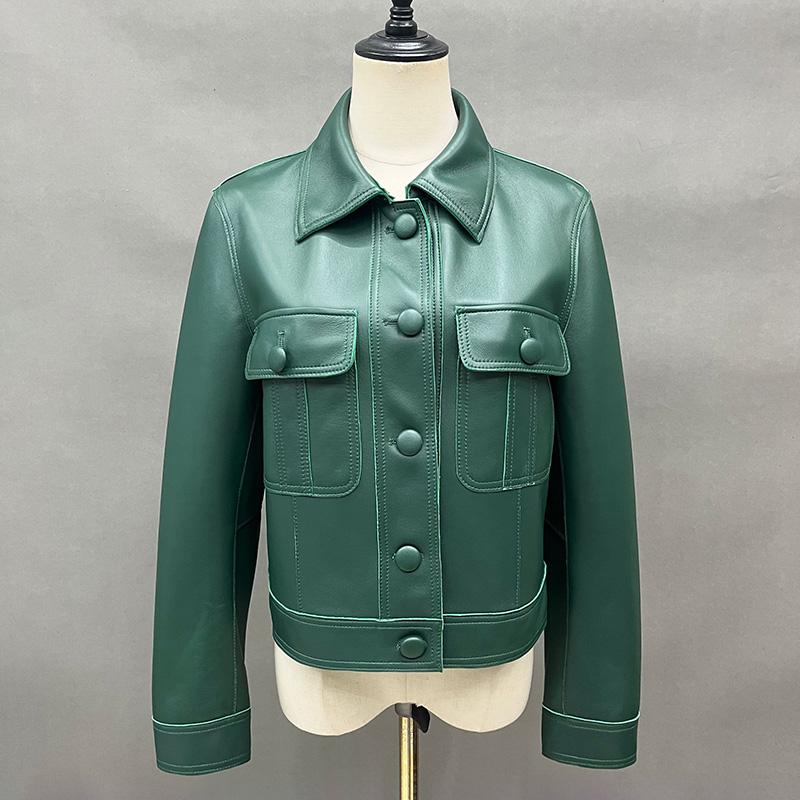Весенне-осенняя кожаная куртка для женщин, новинка 2023 года, женские куртки-бомберы, мотоциклетные 100% настоящие дубленки