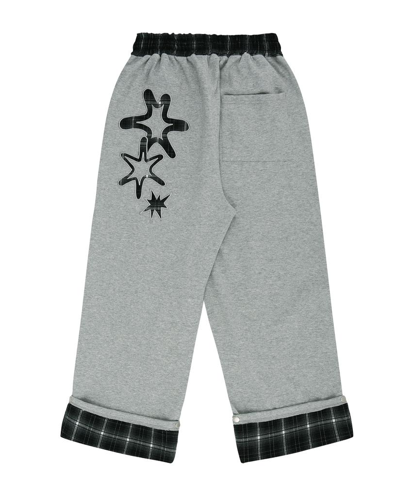 EASY NO EASY Roll-Up Check Sweatpants - Gray