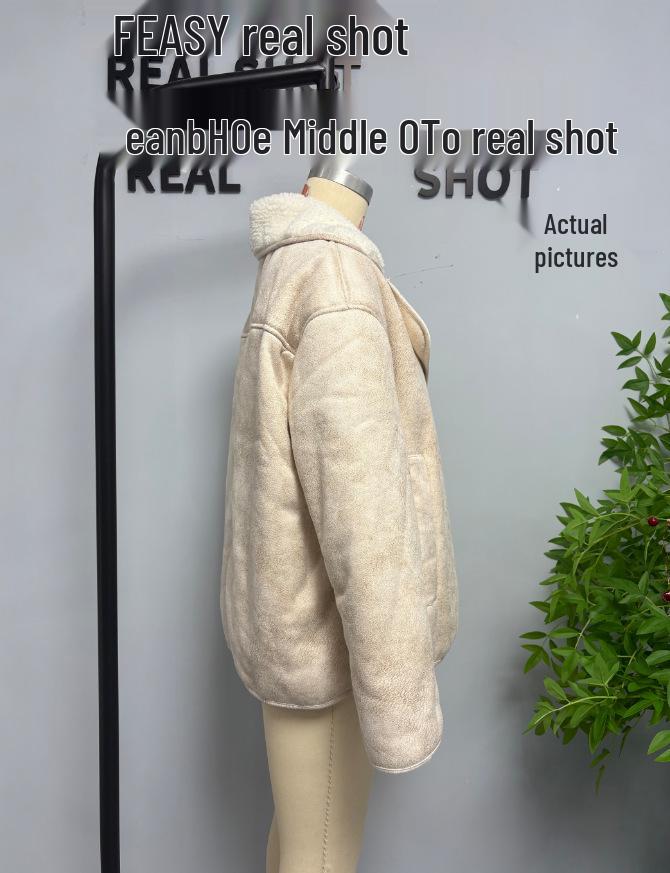 European and American Style Women's Lambswool Shearling Coat with Turn-down Collar