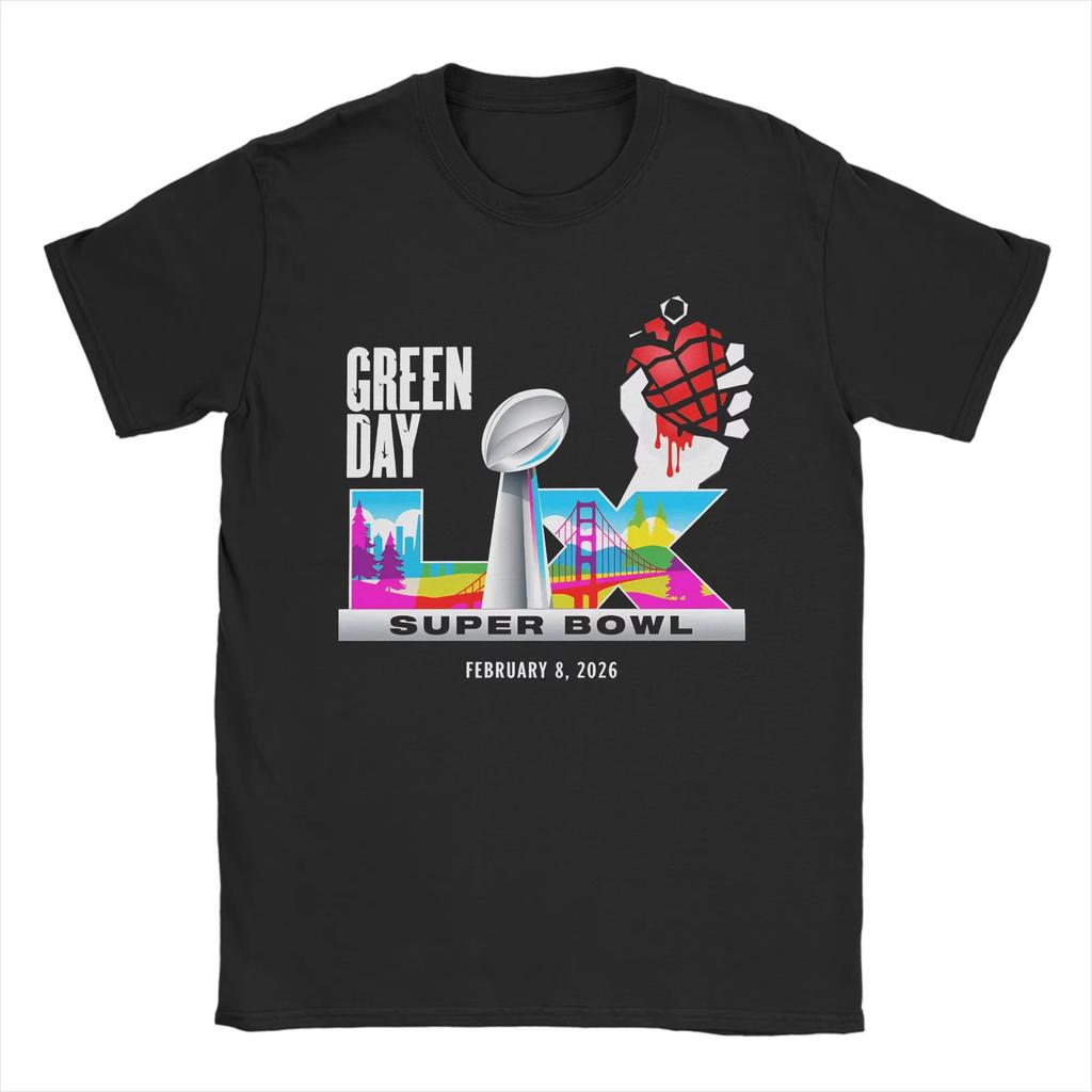 2026 New Green Day Super Bowl LX Graphic Tshirt Cotton Unisex Short Sleeve Loose Shirt Y2k Rock Fashion Summer Unisex Streetwear
