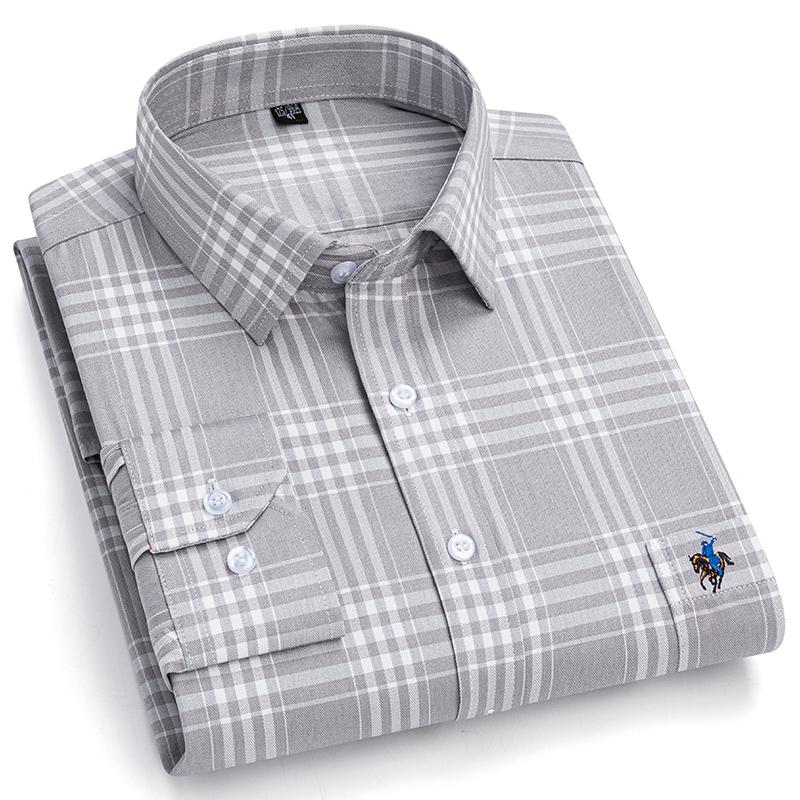 Рубашки из чистого хлопка в клетку для мужчин с длинным рукавом и логотипом, качественная официальная деловая мужская рубашка