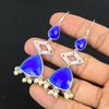 Natural Blue Saphire Gemstone Drop/Dangle Earrings 925 Silver For Women