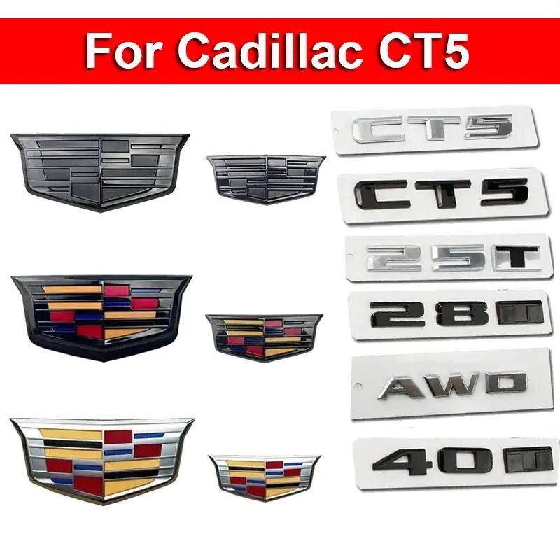 AABHW1 For Cadillac CT5 AWD 25T 28T 40T ABS Car Front Grille Emblem Cover Rear Trunk Badge Stickers Tail Displacement Decal Accessories