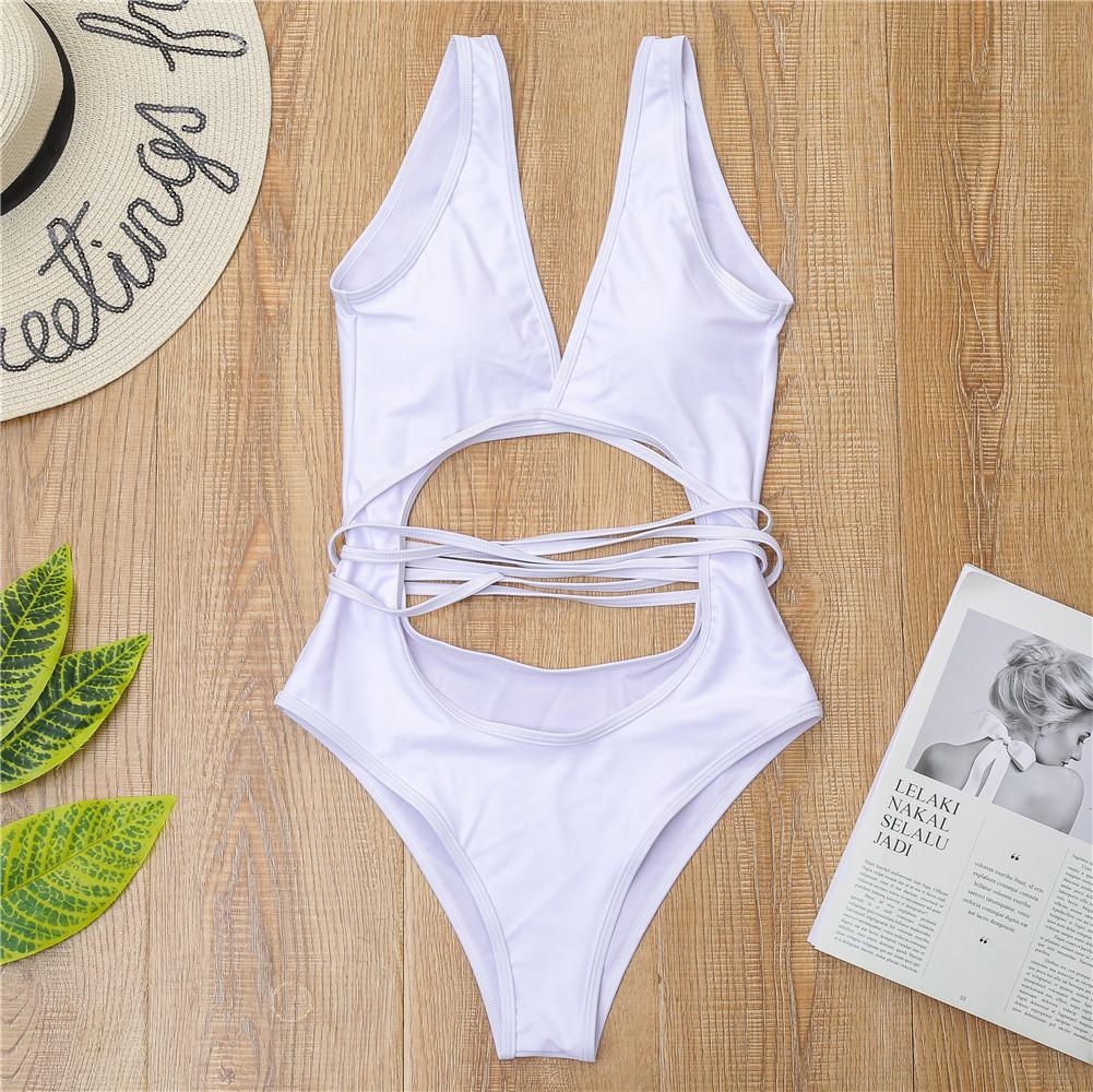 Женский купальник, сплошной цвет, завязка на спине, сексуальные стринги с вырезом, цельный купальник, бикини, пляжная одежда, купальные костюмы