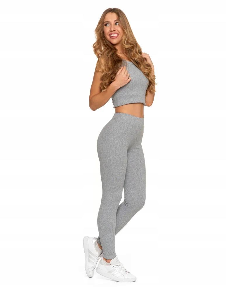 Women's Cotton Leggings with Wide Elastic Waistband Fit Elastic MORAJ XL GREY
