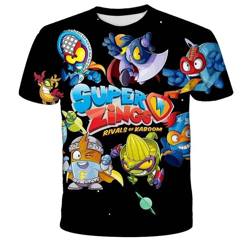 Футболка Super Zings, летняя детская футболка с принтом мультфильмов для мальчиков и девочек, модная повседневная верхняя одежда для старых детей