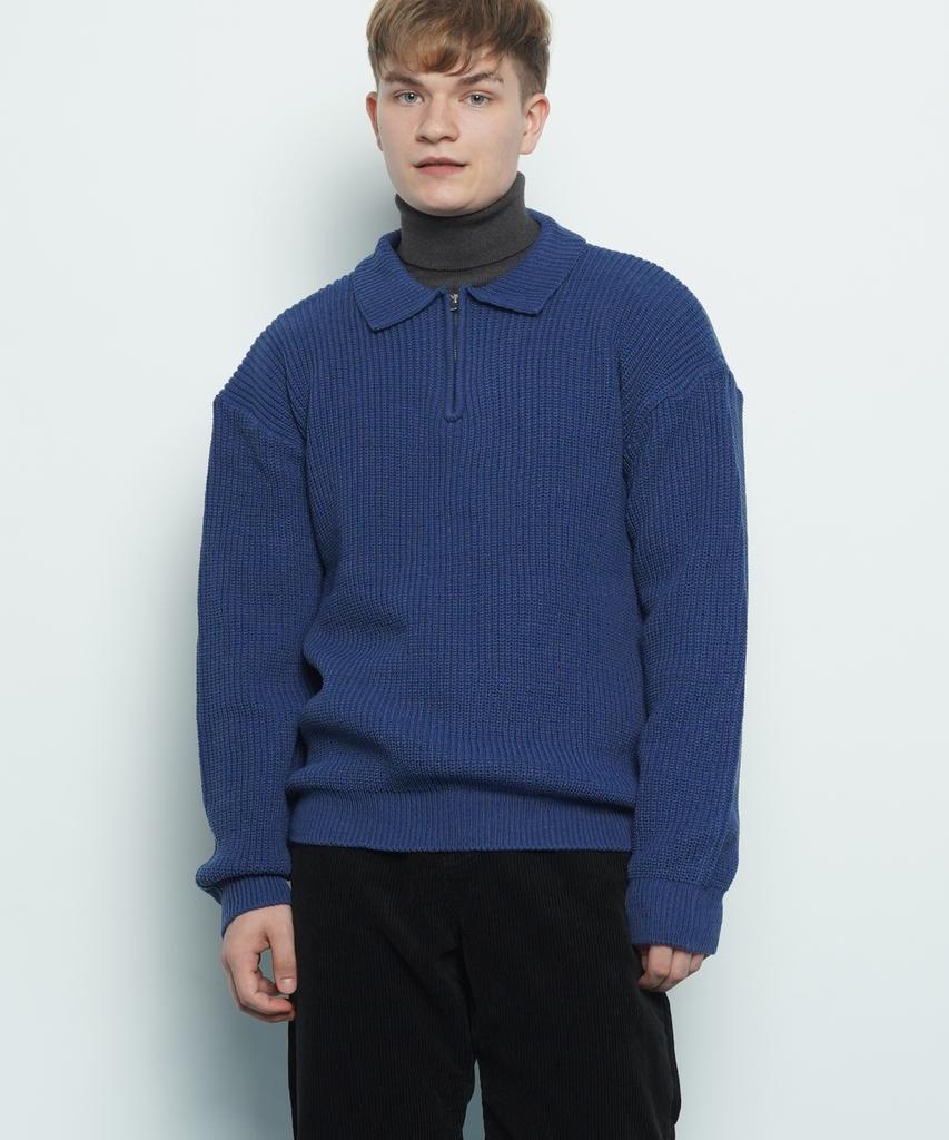 THE-ABON M506 Collar Zipup Knit Blue