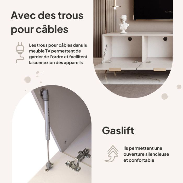 Meuble TV ANGEL - avec LED - 200x40x49 cm - 4 portes avec poignées - Cachemire