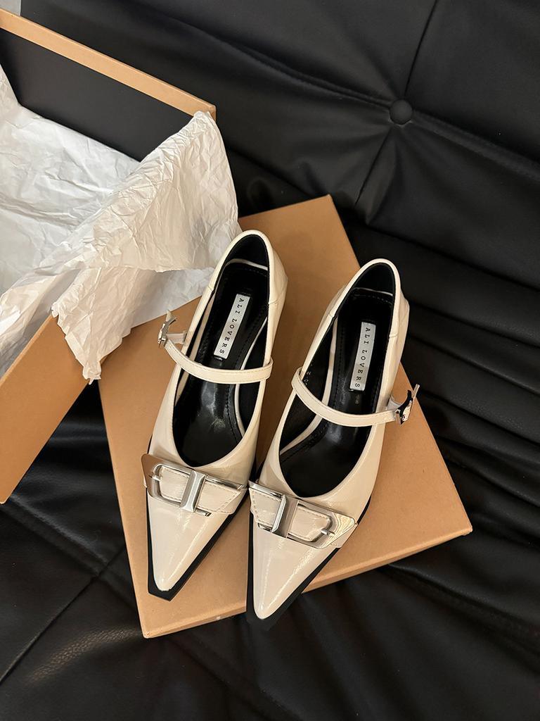 Ретро-туфли на толстом каблуке, женские туфли, новинка 2024 года, весна-осень-зима, вечерние туфли Мэри Джейн с острым носком, маленькие кожаные туфли