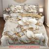 3pcs Champagne Bedding Set Pearl Flower Print Cozy Duvet Cover King Queen Twin Size Birthday Gift for Girl Adult Bedroom Decor