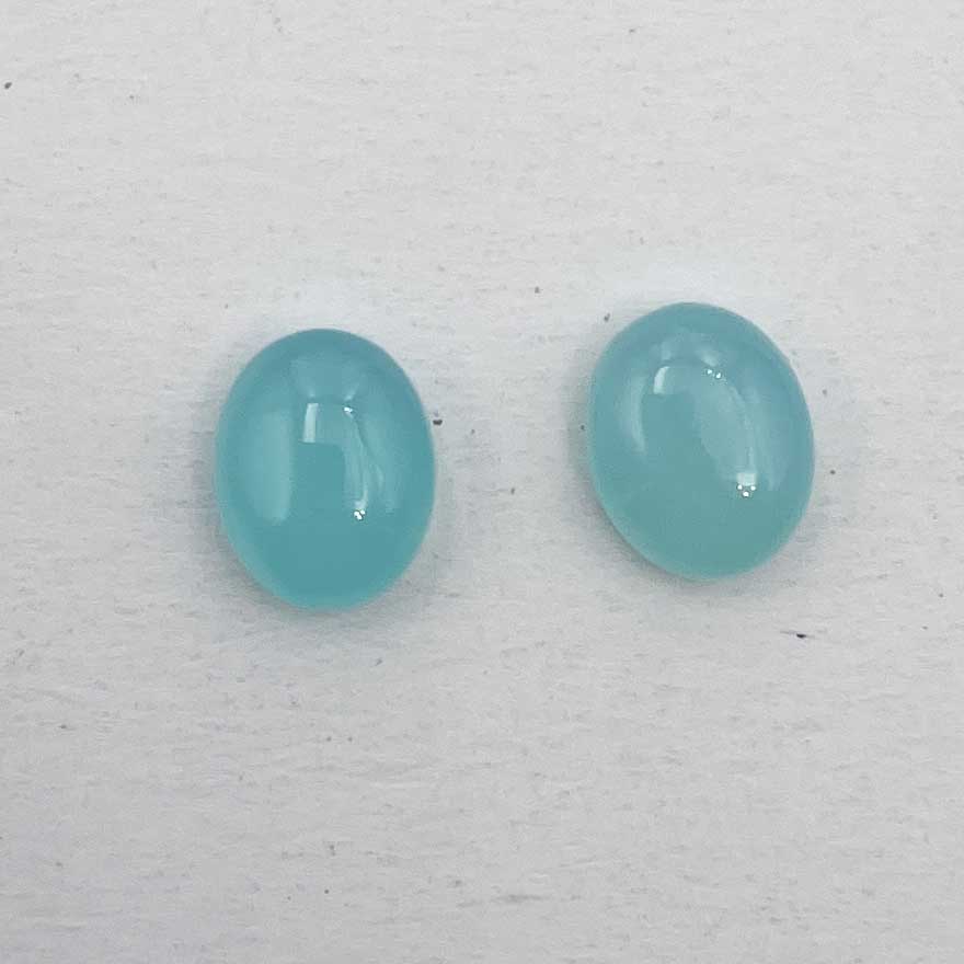 Natural Aqua Chalcedony Oval Cabochon Loose Gemstone Lot 2 Pcs 8*10 MM 5 CT For Jewelry Making
