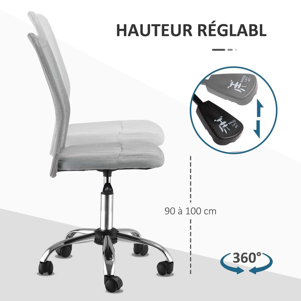 Office Chair, Armless Desk Chair, Adjustable Computer Swivel Chair with Rolling Wheels and Mesh Back for Home Work Study, Grey