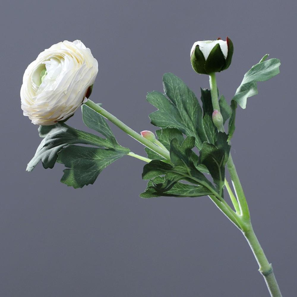 Plastic Material Artificial Flower 2 Head Design Faux Bloom Artificial Ranunculus Asiaticus Realistic Texture Silk Fabric