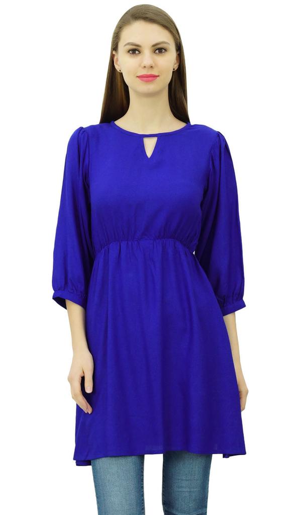 Phagun Women Tunic Top Short Kurti Elastic Waist Indian Ethnic Blouse
