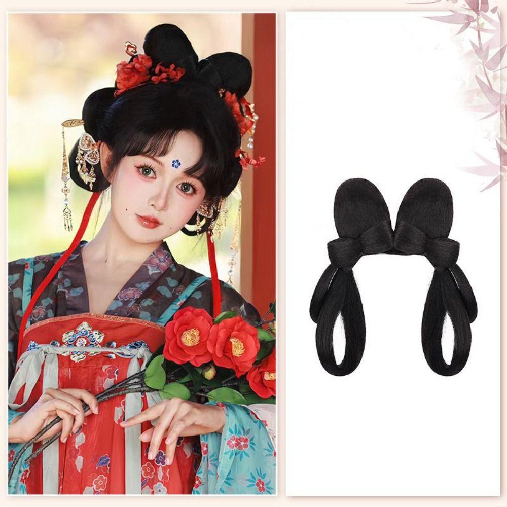 Chinese Style Ancient Hanfu Wig Synthetic Retro Hair Chignon Cute Hanfu Wig Headband Photography