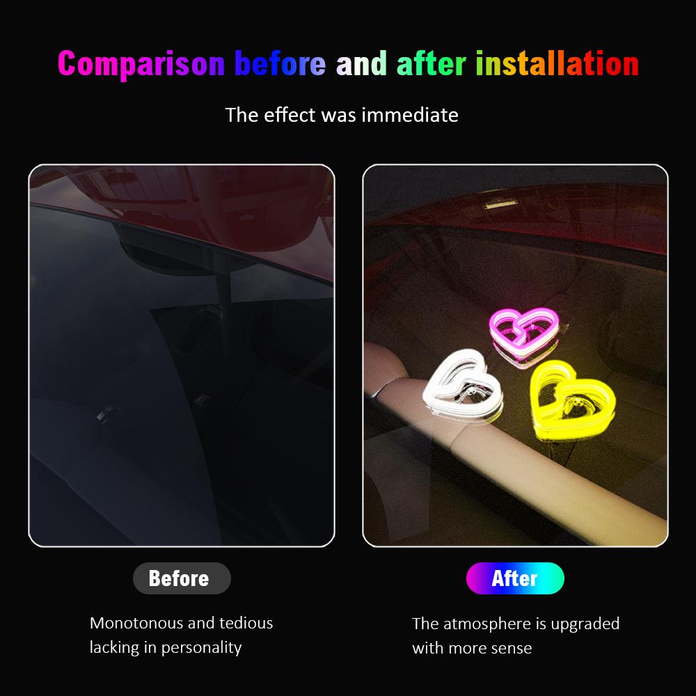 Светодиодные оконные автомобильные огни для автомобиля, неоновые огни для украшения автомобиля, светящиеся атмосферные огни в виде сердца, USB-проводка, внутренняя отделка