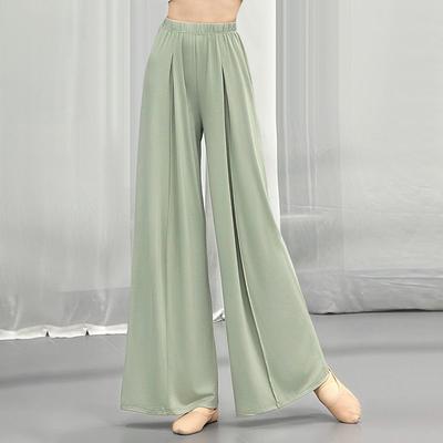 Женские брюки для практики современных танцев с широкими штанинами на весну/лето - Струящиеся брюки для китайского классического танца с драпировкой