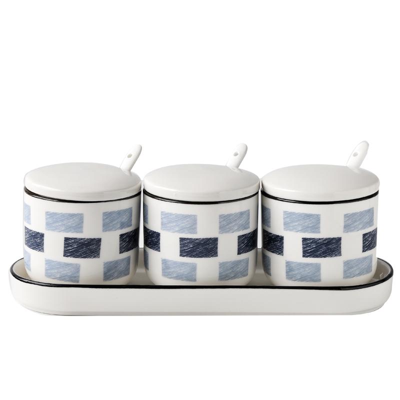 Главная Керамика Набор баночек для специй Комбинация палочек для еды Подставка для слива Масленка Солонка Коробка для приправ Набор из трех предметов Контейнер для специй