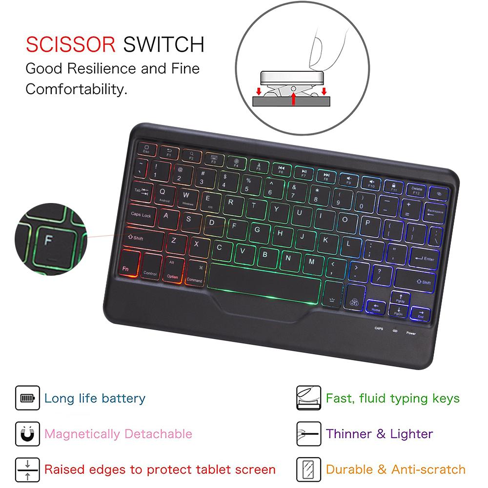 Беспроводная Bluetooth-клавиатура из ТПУ, трехцветная подсветка, кожаный чехол из спилка для Huawei MatePad Pro, 11 дюймов, 2022, чехол для планшета