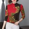 Женская базовая футболка с длинным рукавом, принтом, на флисовой подкладке, с полувысоким воротником - Стильная верхняя одежда для женщин среднего возраста