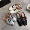 French bow silver bag head slippers women's 2025 spring and summer models with skirts flat soft bottom folds Mary Jane half drag
