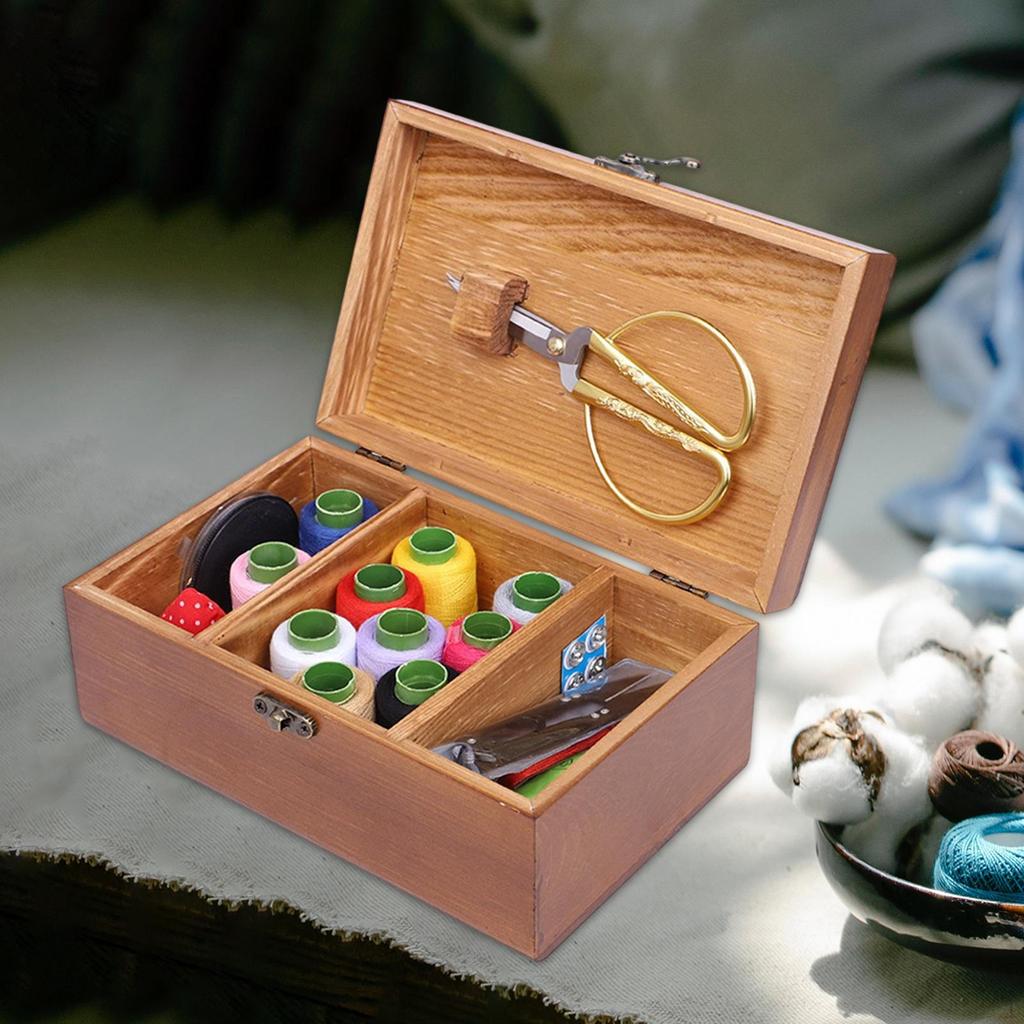 Wooden Sewing Box Decorative Quilting Needlework Case Empty Retro Household Beginners Storage