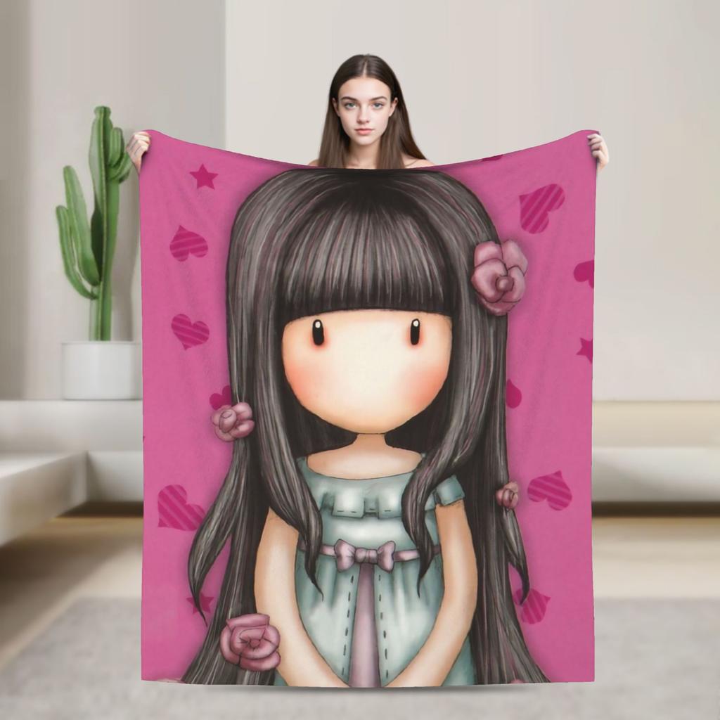 Cute S-Santorod Girl Cartoon Wool Blankets Custom Throw Blanket for Sofa Bedding Lounge 200x150cm Bedspreads