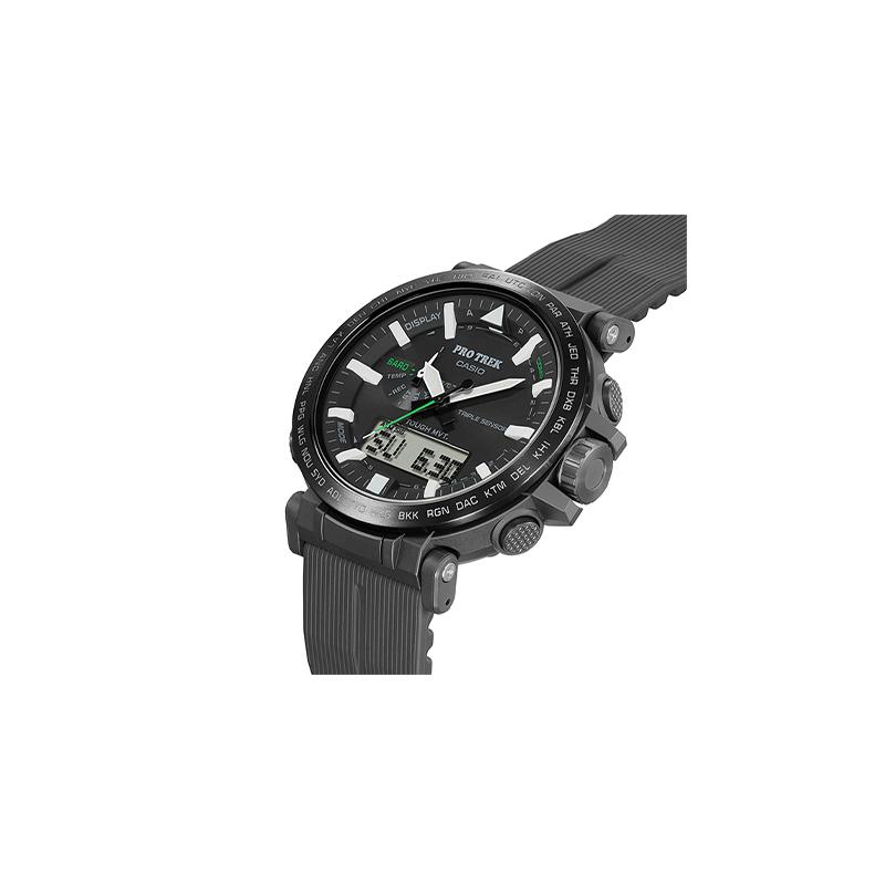 Casio Серия PRO TREK - Серия с дисковым двойным дисплеем - Наружные виды спорта - Шесть радиоволн - Большой циферблат - Многофункциональный - Ударопрочный и водонепроницаемый - Солнечный - PRW-6621Y-1PR