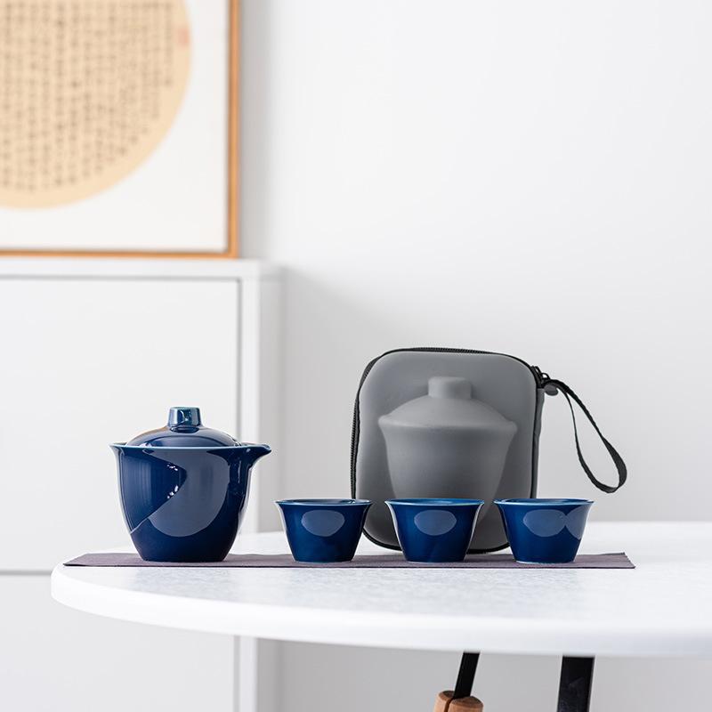 Роскошный дорожный чайный набор оптом креативный один чайник три чашки высококлассный бутик уличная экспресс-чашка портативная сумка подарки