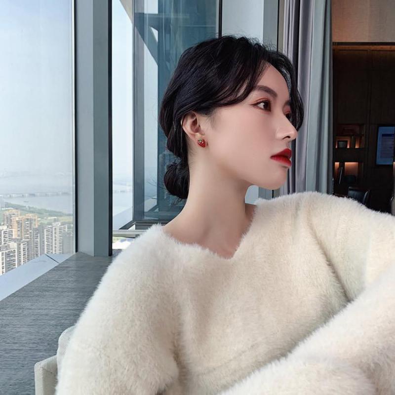 S925 серебряные иглы для девочек, милые маленькие клубничные сеточки, красные дикие серьги, студенческие подарки на день рождения, аксессуары, серьги