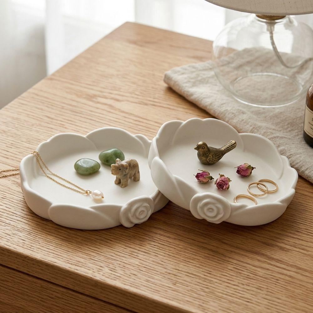 Plastic Rose-Shaped Jewelry Storage Tray 3D Printed Floral Decorative Holder Vanity Tabletop