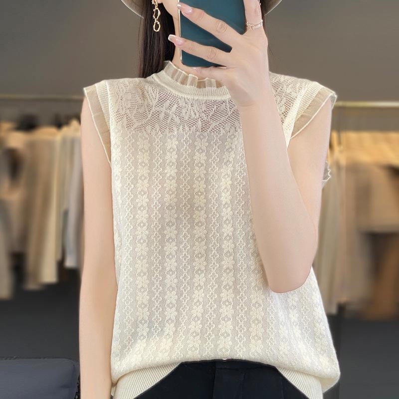 INDFS Women's Fashion Casual Summer Spring Solid Color Print Sleeveless Half Turtleneck Sweaters